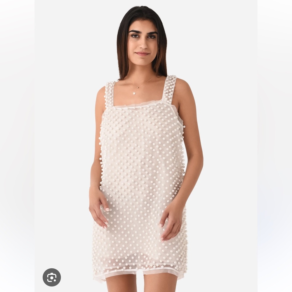 Sheer organza mini dress with pearl beads